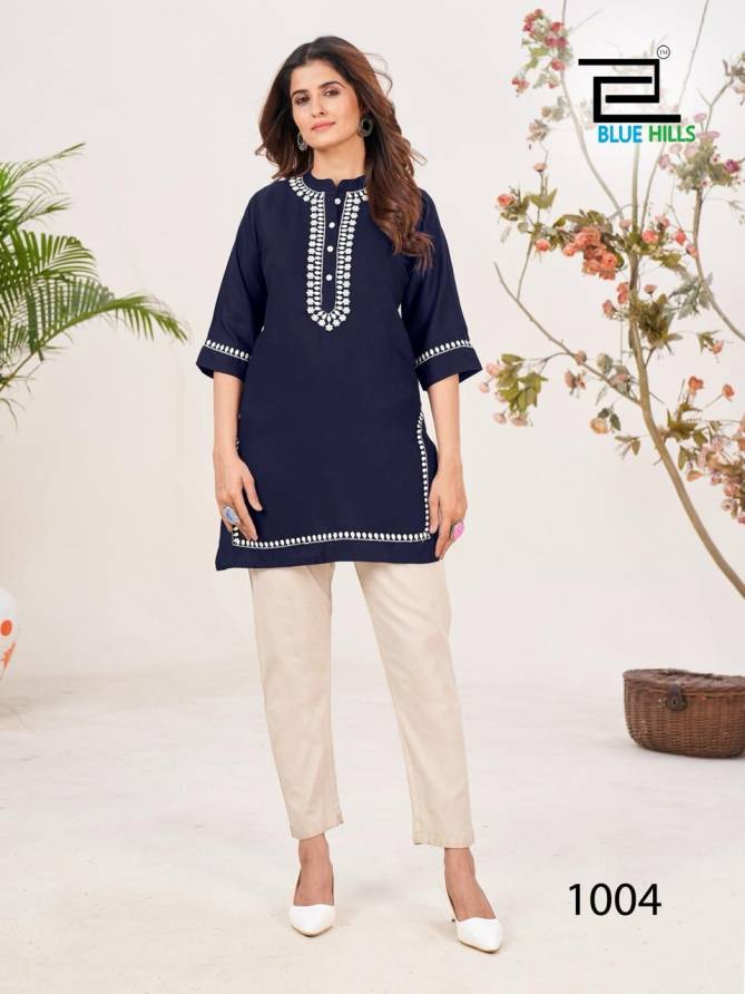 Swiss By Blue Hills Rayon Embroidery Short Kurtis Wholesale Clothing Suppliers In India

